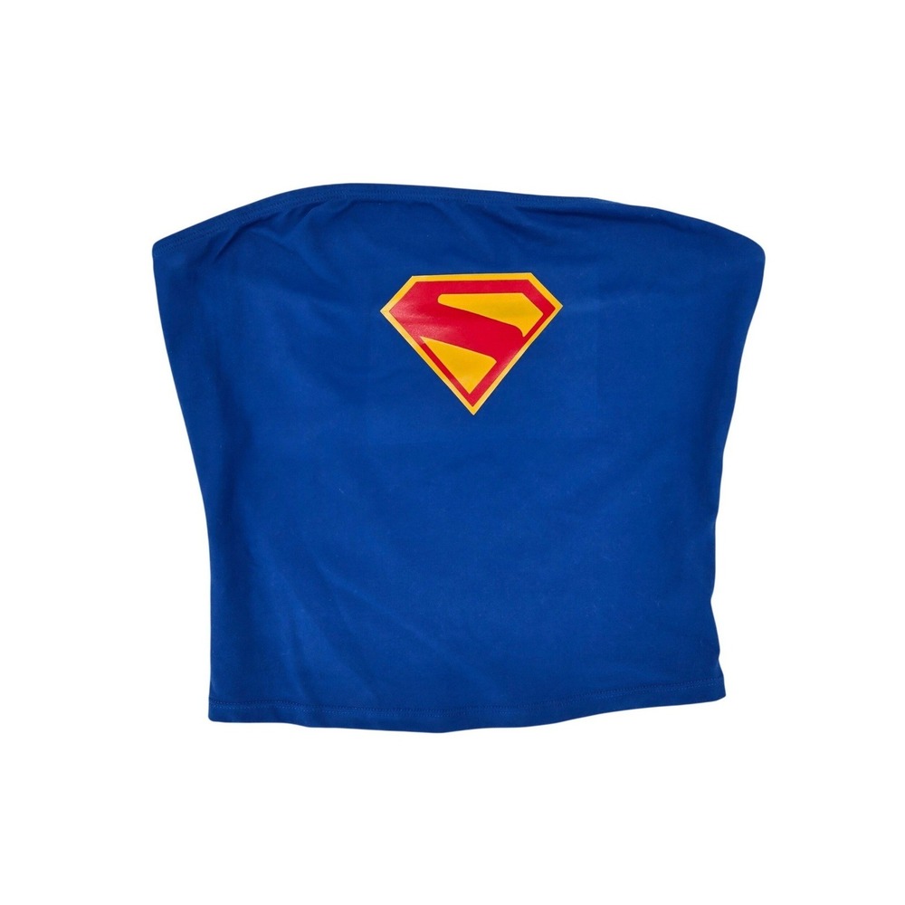 Trendy Queen MEDIUM Tube Top Womens Blue Superman Graphic Y2K Hero Core